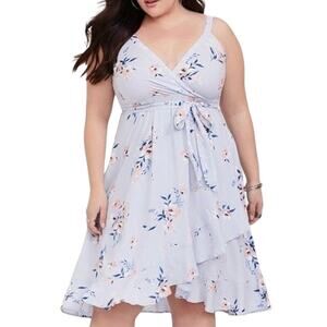 Torrid Blue Floral Challis Wrap Dress in Rosey Punch Print Size 2X